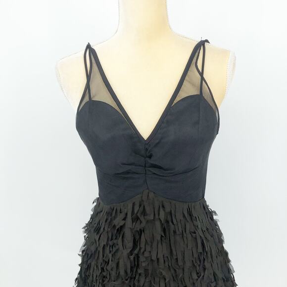 EVA FRANCO Anthro Mandy Mini Dress 4 Black Vulture Fringe Mesh V Neck NWT - Picture 2 of 10